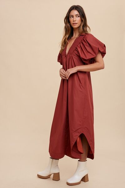 Annie Wear Midikleid mit gesmokten Puffärmeln