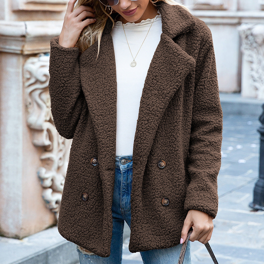 VENTE FLASH🔥Manteau duveteux à revers ample et boutons pour l'hiver - 51% DE RÉDUCTION