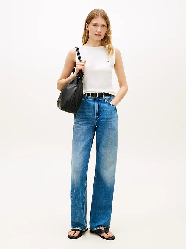 Ribbed Slim Boat Neck Tank Top