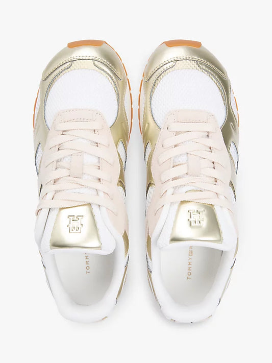 Mixed Texture Metallic Trainers WiLeather