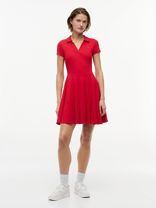 Ribbed Fit And Flare Mini Polo Dress
