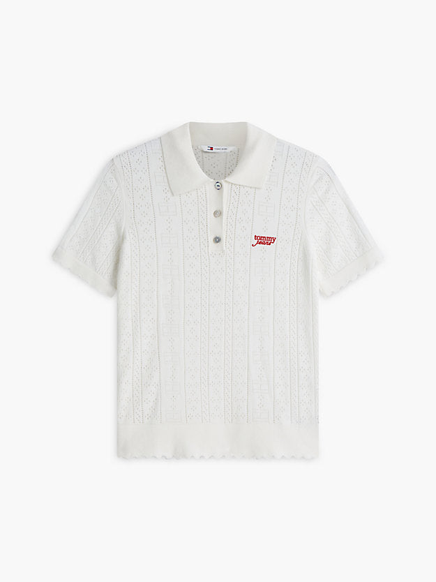 Pointelle Flag Short Sleeve Polo Jumper