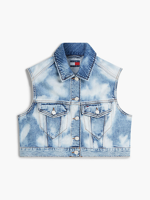 Tie-Dye Denim Cropped Trucker Vest