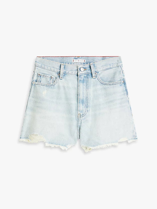 Distressed High Rise Wide Leg Denim Shorts