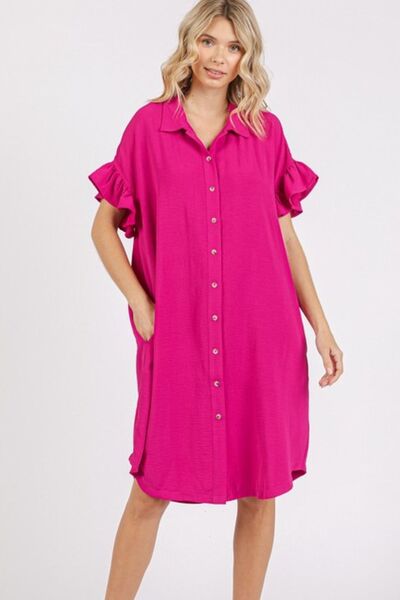 Robe boutonnée à manches volantées et poches Mittoshop