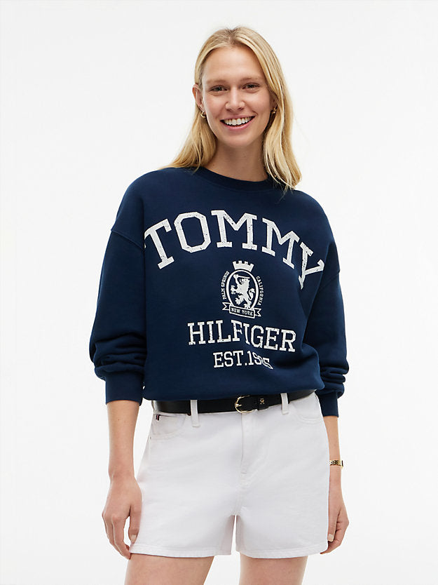 Crest Logo Drawstring Hem Relaxed Sweatshirt