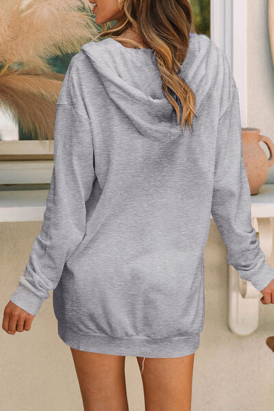 Robe à Capuche Mi-Zip et Cordon de Serrage