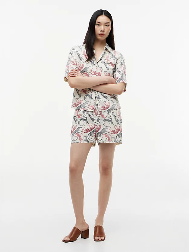 Flag Embroidery Pure Linen Shorts