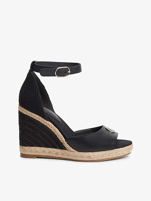 Logo Plaque Leather Wedge Heel Espadrilles