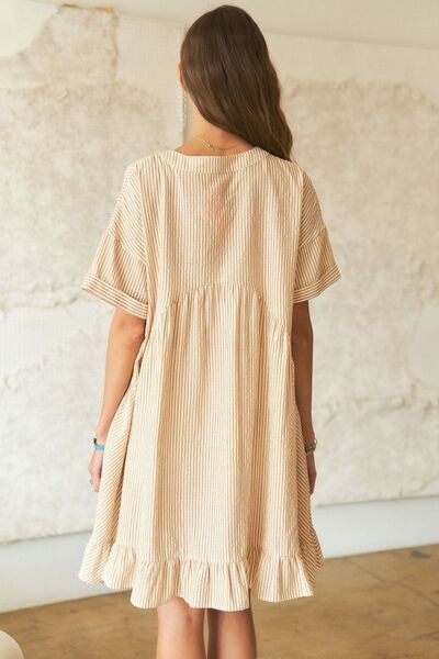Robe Babydoll à Rayures Col V et Ourlet Volanté ADORA