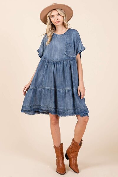 Robe courte ample en jean chambray délavé Mittoshop