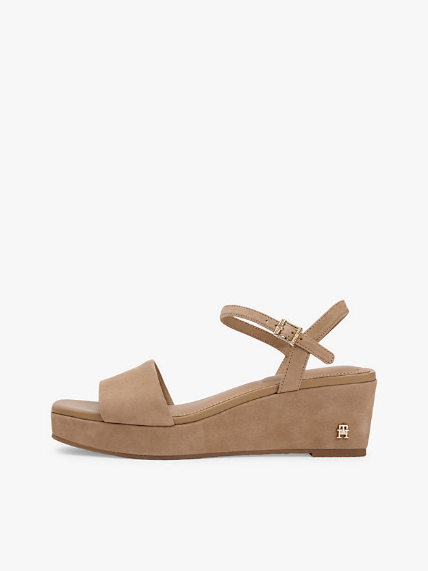 Suede Monogram Wedge Sandals