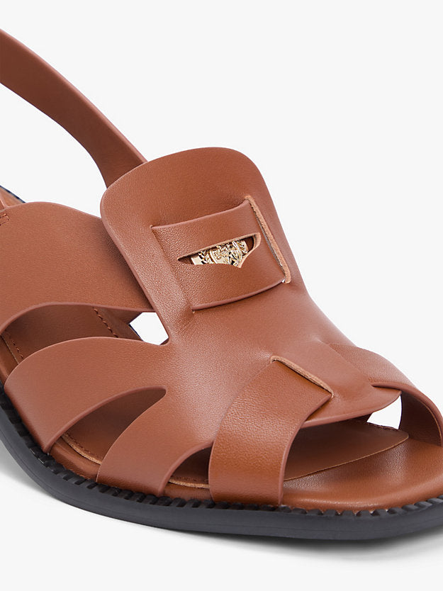 Leather Crest Block Heel Sandals