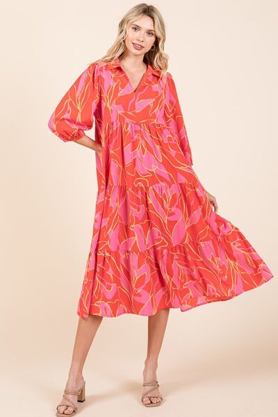 Robe midi à col imprimée et étagée Mittoshop