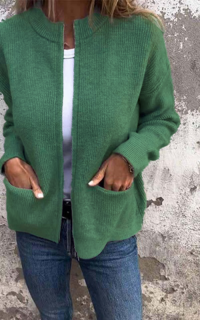 Räumungsverkauf🔥 Strickjacke mit Rundhalsausschnitt und Reißverschluss