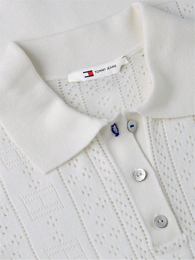 Pointelle Flag Short Sleeve Polo Jumper