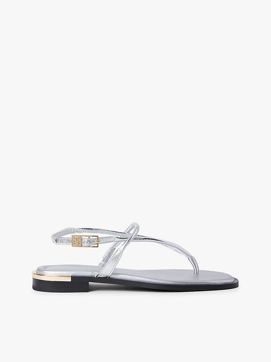 Metallic Leather Toe Post Flat Sandals
