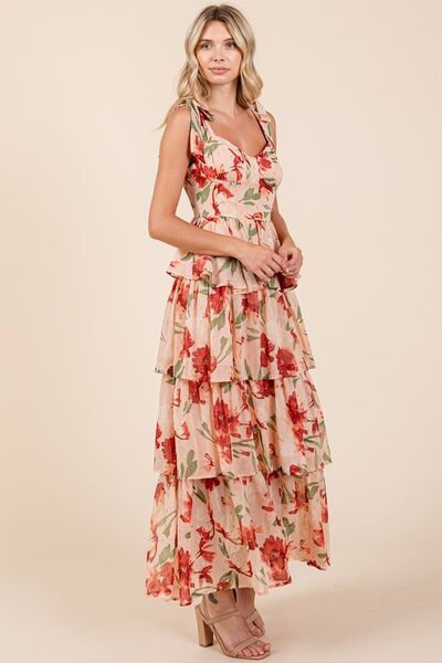 Robe longue Mittoshop à superposition florale et encolure cœur