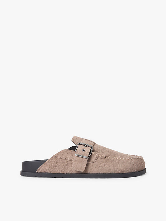 Textured Washed Suede Loafer Mules