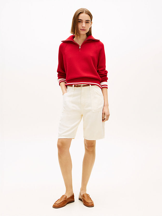 Mid Rise Relaxed Straight Leg Bermuda Shorts