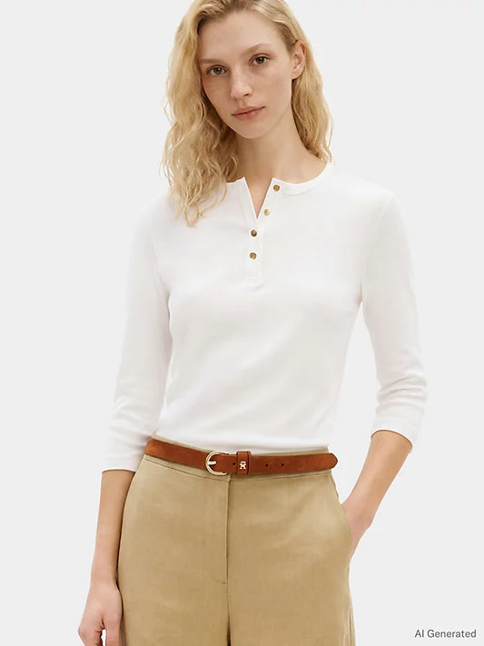 Gold-Tone Button Slim Henley T-Shirt
