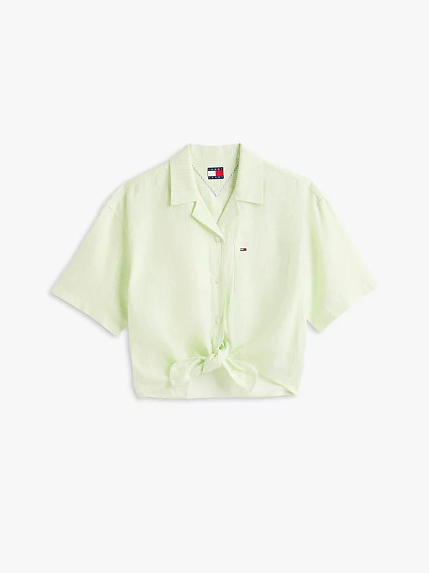 Relaxed Fit Linen Blend Tie Front Shirt