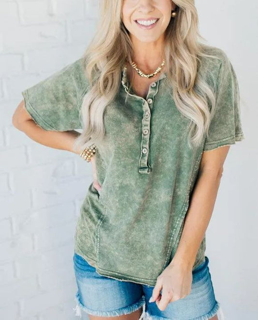 T-shirt boutonné délavé femme (Achetez-en 2, livraison gratuite)