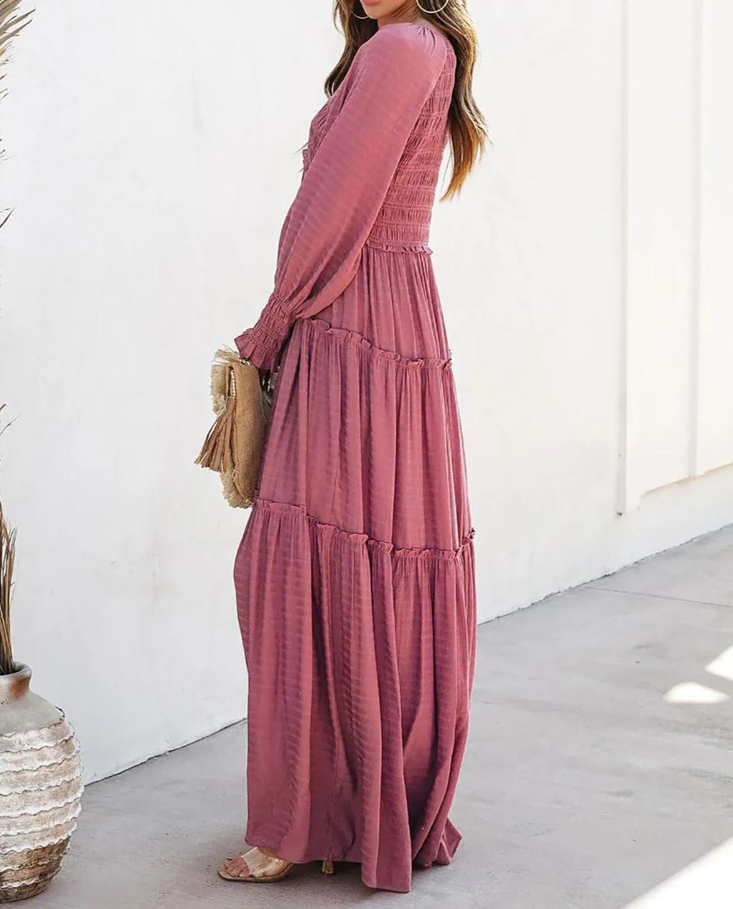 Robes longues amples bohèmes à col en V et manches longues pour femmes (achetez-en 2, livraison gratuite)